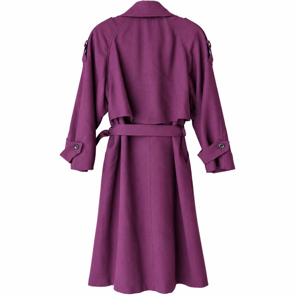 Vintage Art De La Mode Purple 100% Wool Trench Coat Belted Made in USA - Picture 2 of 6